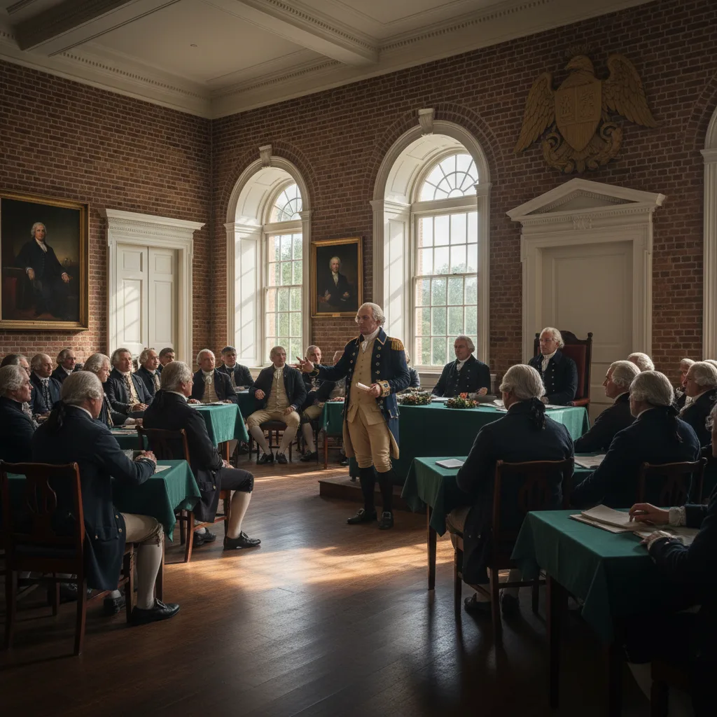 George Washington che rinuncia al comando dopo la Guerra d'indipendenza americana.
