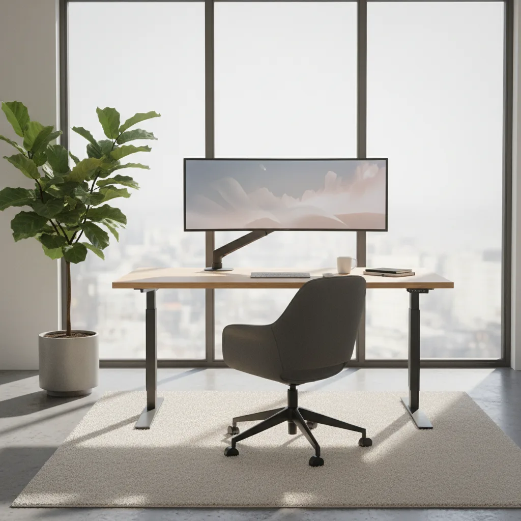 Oficina ergonómica en casa con luz natural, que promueve la concentración y el bienestar.