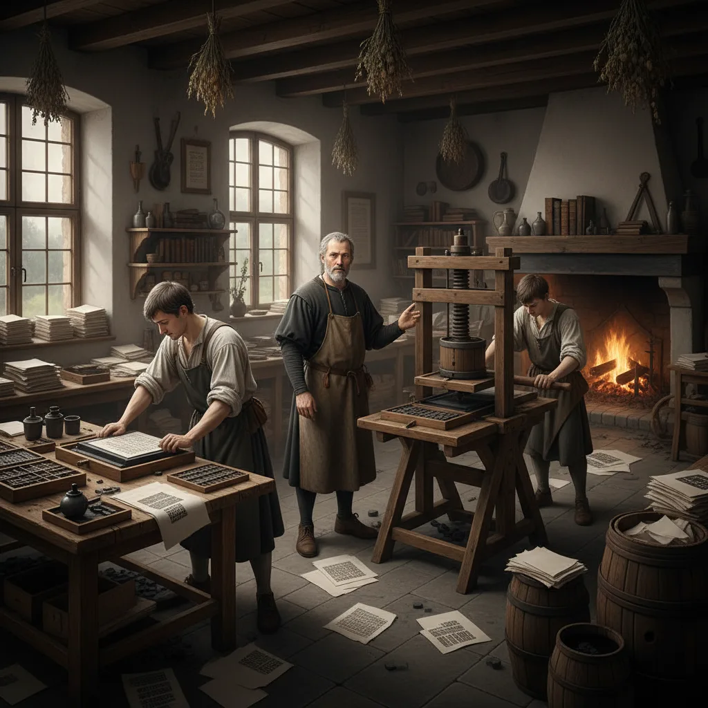 La imprenta de Gutenberg revolucionando el conocimiento en el siglo XV.