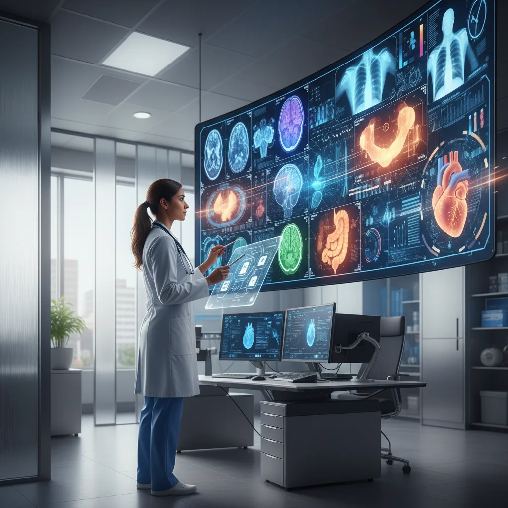 Médecin utilisant l'IA pour analyser des images médicales pour le diagnostic.