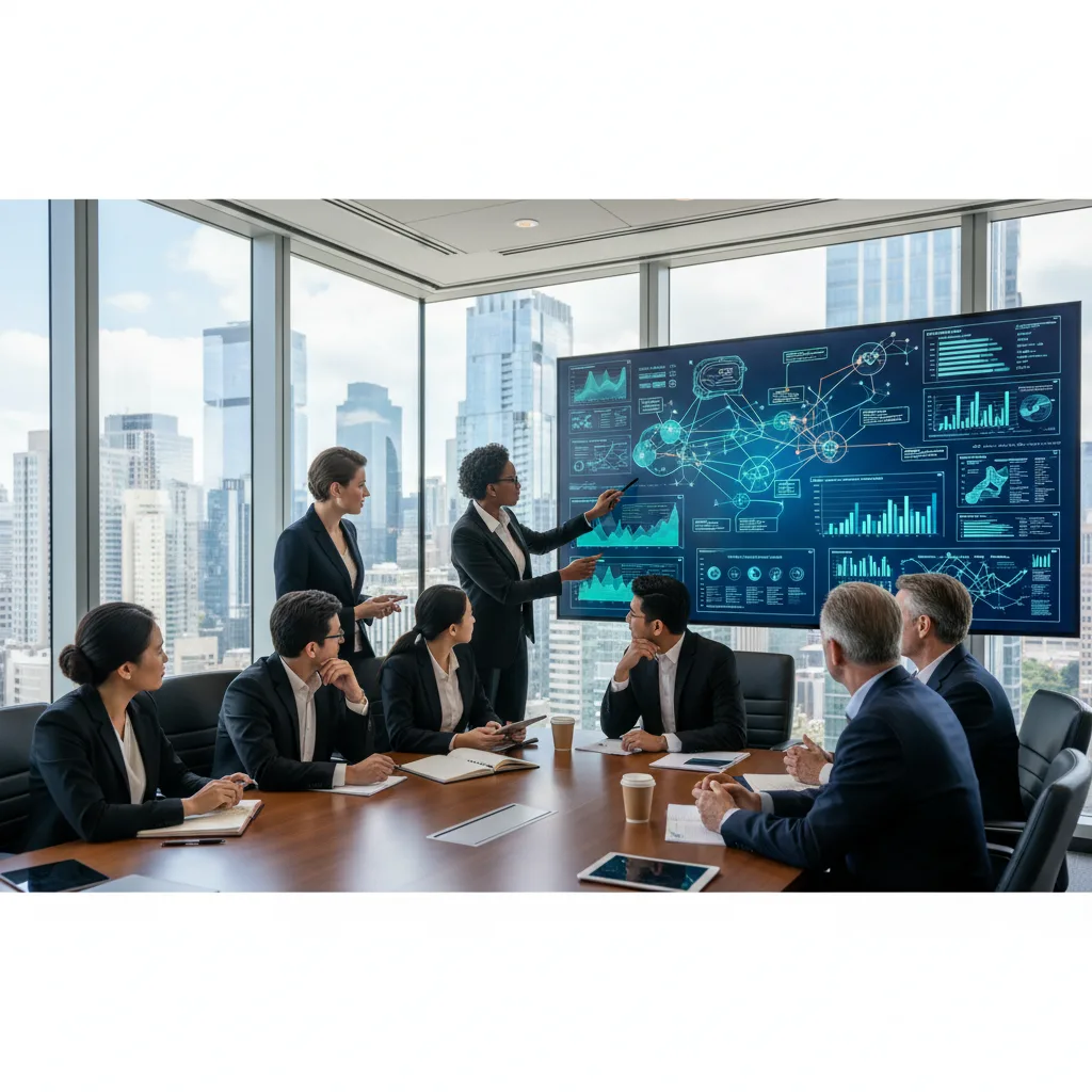 Equipo legal analiza análisis predictivos impulsados por IA para decisiones estratégicas.