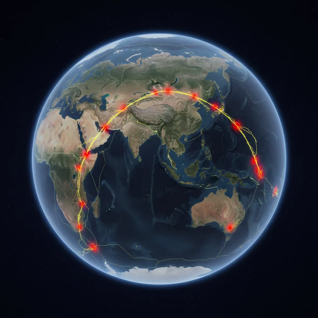 Mappa globale che mostra i vulcani e le zone sismiche dell'Anello di fuoco del Pacifico.