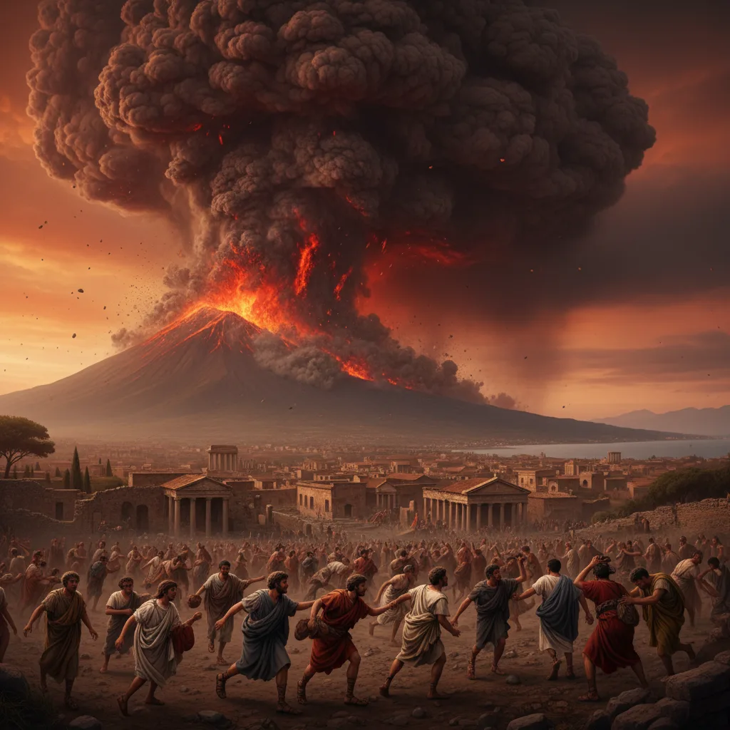 Eruzione del Monte Vesuvio sull'antica città romana di Pompei, 79 d.C.