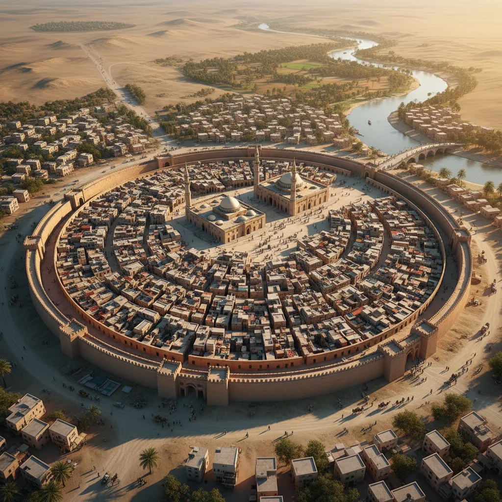 Veduta aerea della Città Rotonda di Baghdad, VIII secolo.