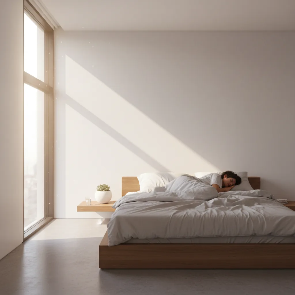 Persona durmiendo plácidamente, ilustrando el poder restaurador del sueño.
