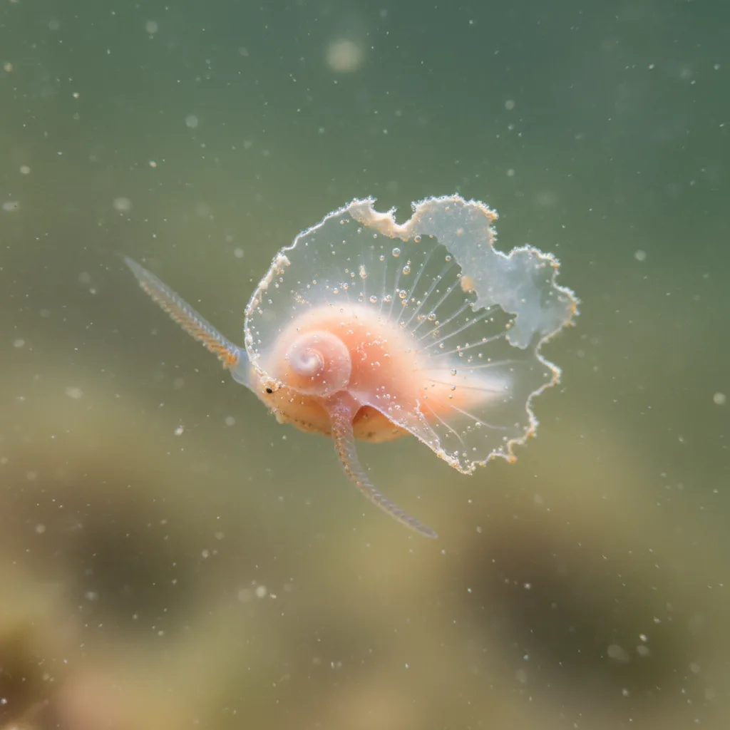 Coquille de ptéropode microscopique se dissolvant dans de l'eau acide.