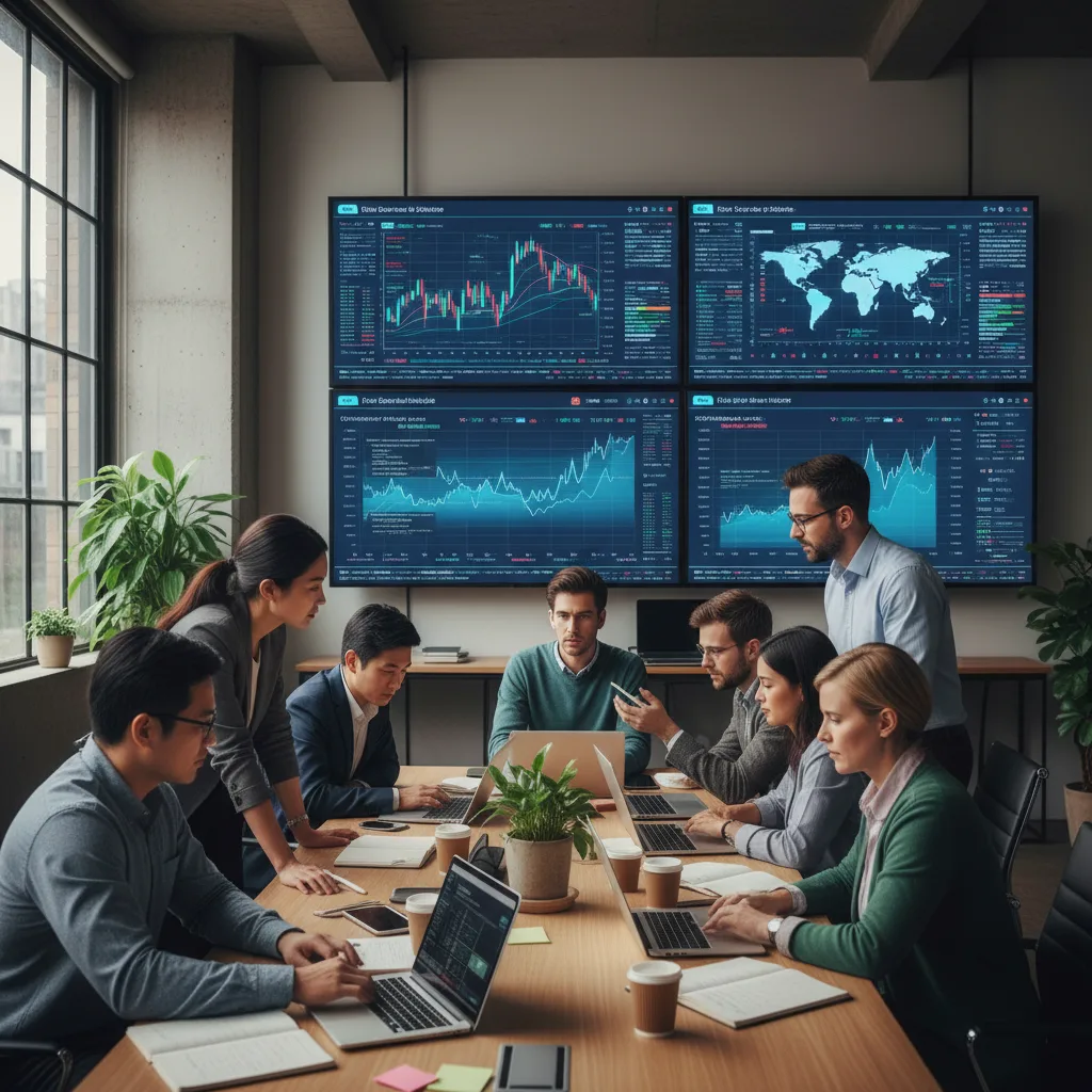 Analystes de données utilisant des outils cloud pour des insights d'investissement.
