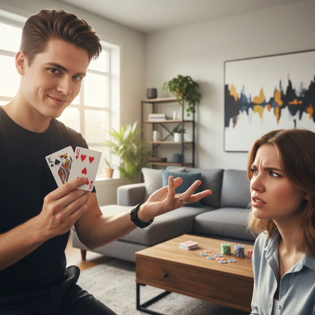 Mago esegue un gioco di carte, distraendo l'attenzione di un partecipante.