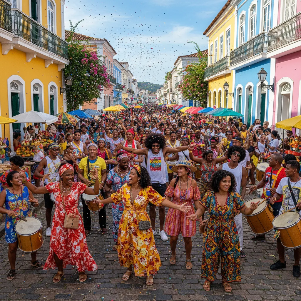 Diversos brasileños celebrando, mostrando su herencia multicultural.