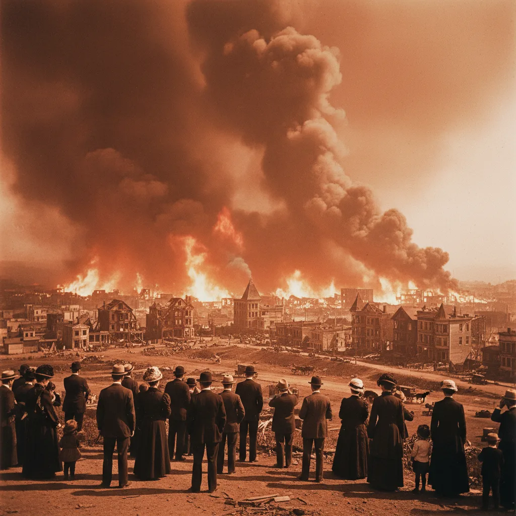 San Francisco engloutie par le feu après le tremblement de terre de 1906.