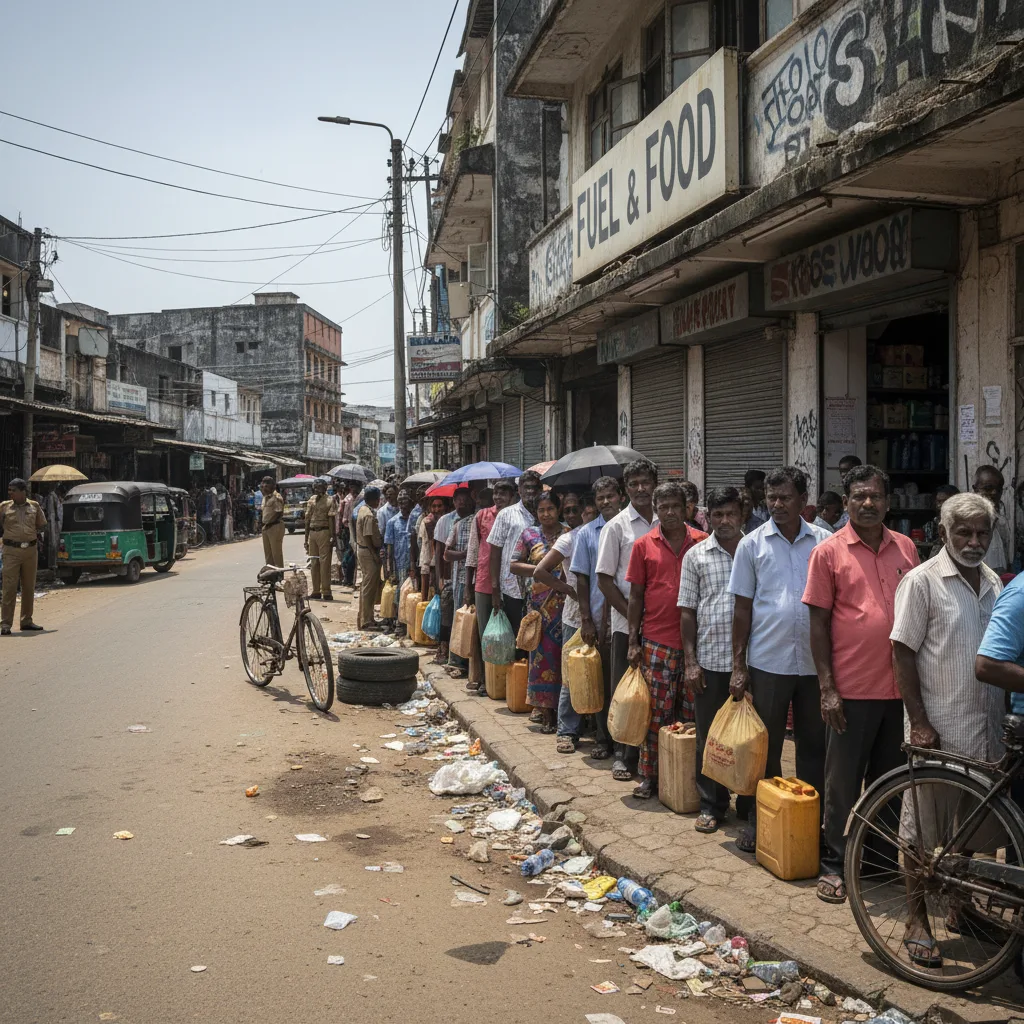 Citoyens sri-lankais faisant la queue pour des biens essentiels, 2022.