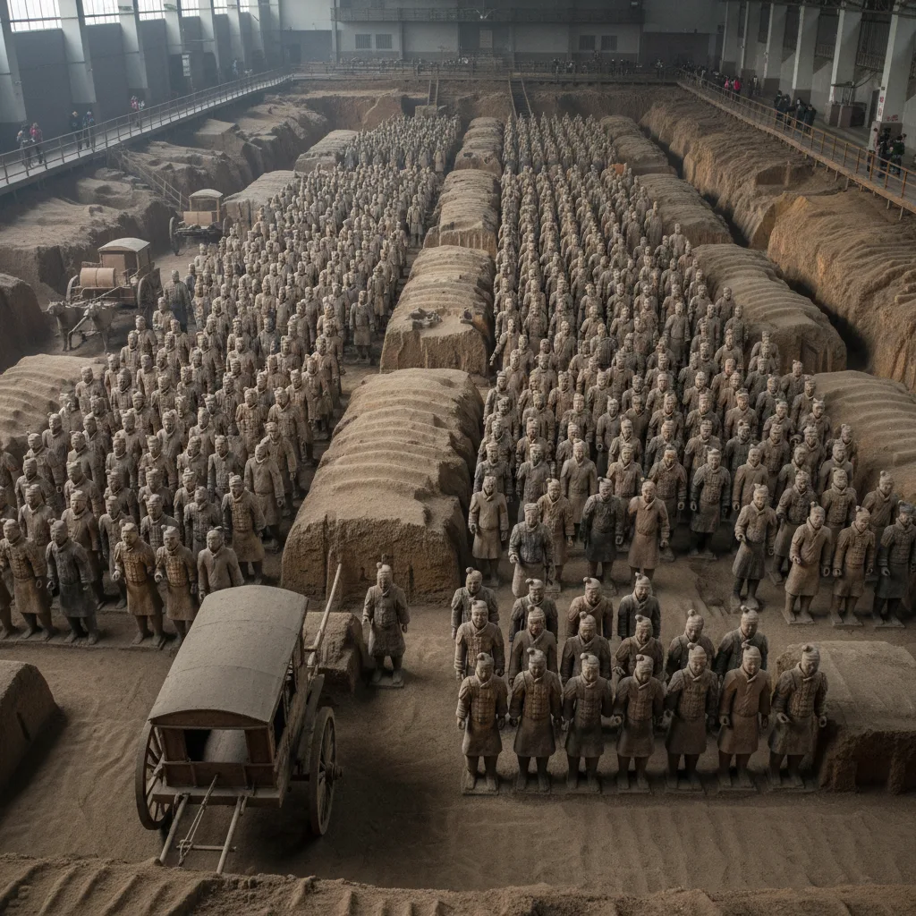Miles de antiguos soldados del Ejército de Terracota en formación.