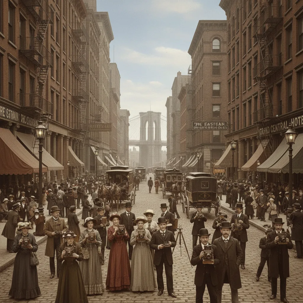 Persone che usano le prime fotocamere a scatola Kodak a New York nel 1888.