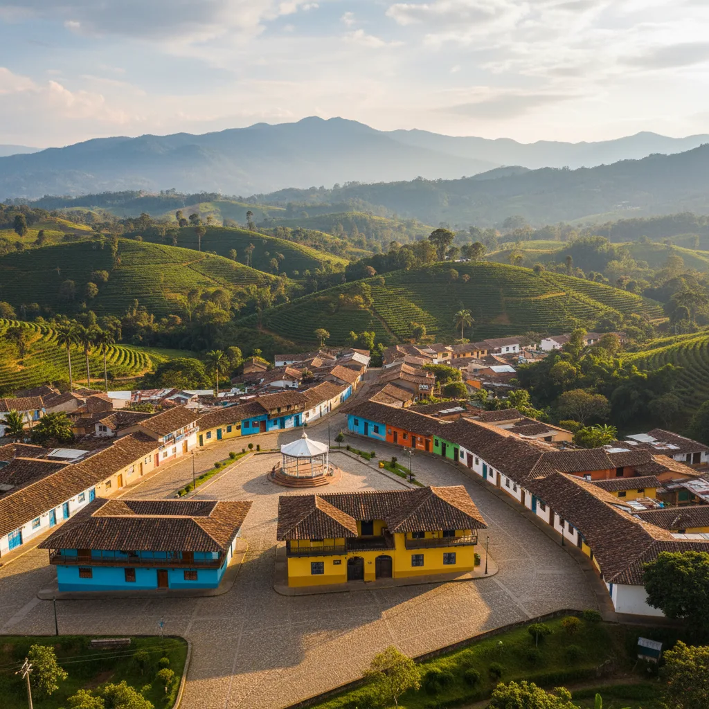 Colorata città coloniale nella lussureggiante regione del caffè della Colombia.
