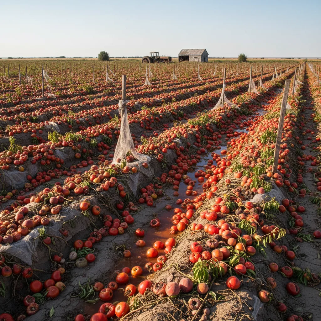 Cultivos sin cosechar pudriéndose en los campos debido a la escasez de mano de obra.