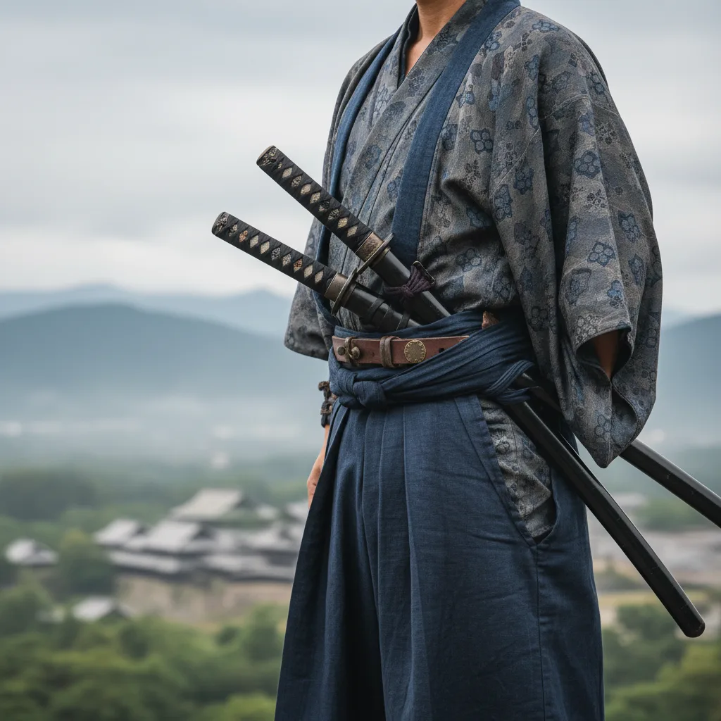Un daishō de samouraï : katana et wakizashi, portés tranchant vers le haut.