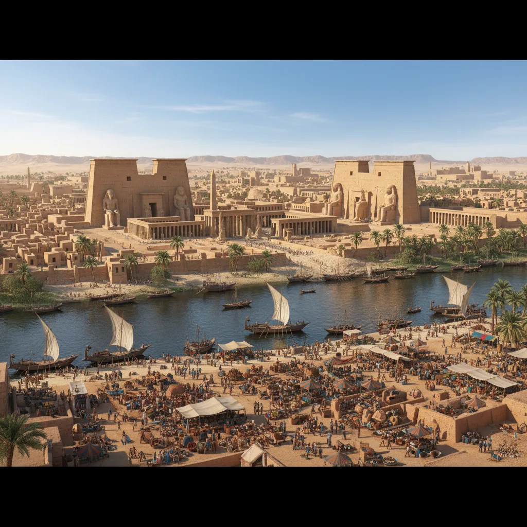 Per-Ramesses: Bulliciosa capital con templos colosales y puertos.