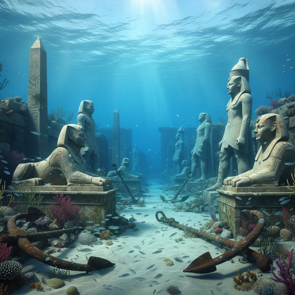 Thonis-Heracleion sumergida: Estatuas colosales y artefactos en el lecho marino.