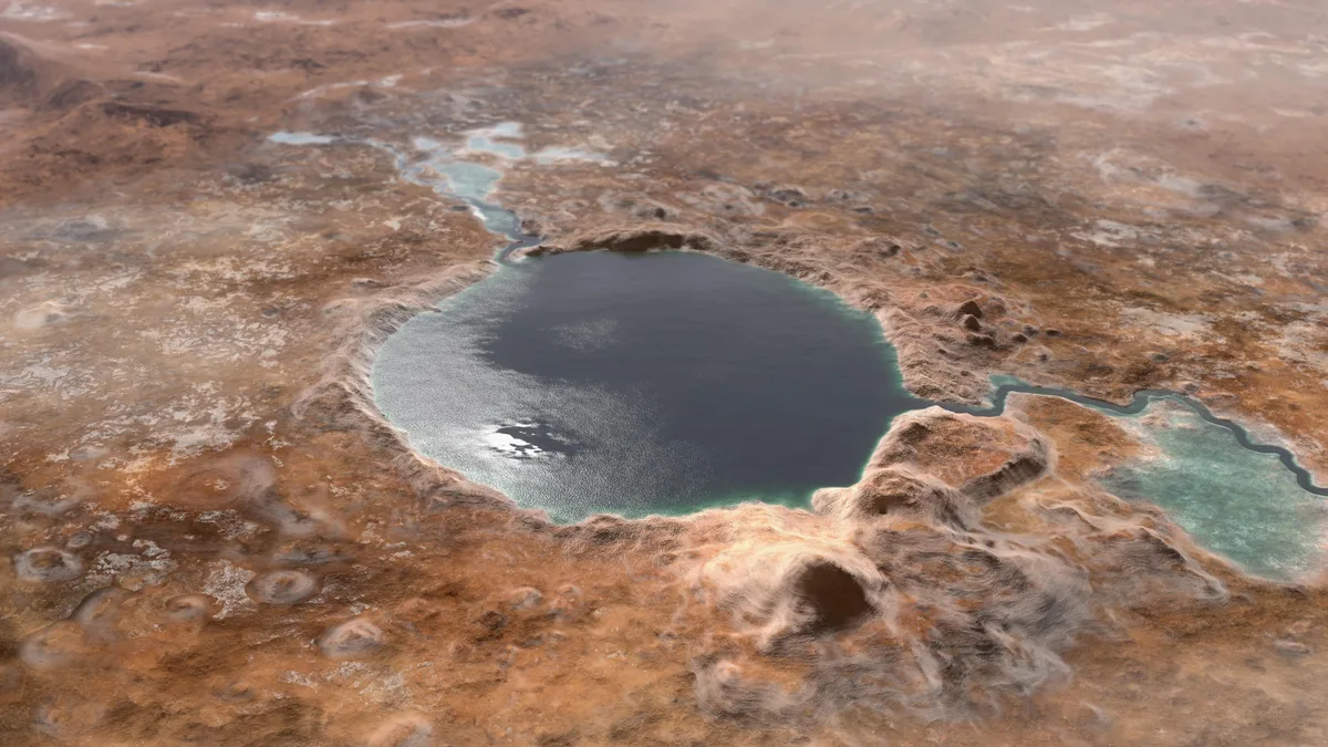 Jezero Crater on Mars is the landing site for NASA's Perseverance rover and the target for the Mars 
