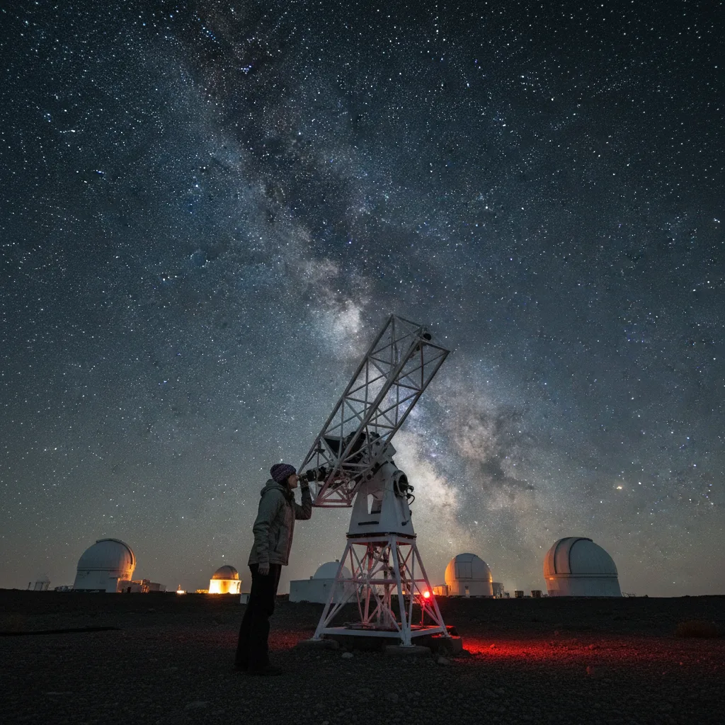 Astronome observant des galaxies lointaines à travers un grand télescope.