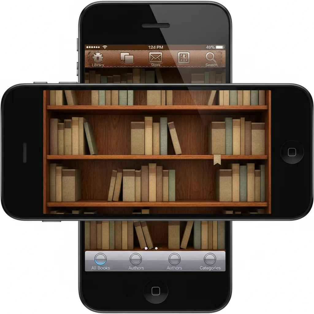 Schermo di smartphone con l'app iBooks skeuomorfa.
