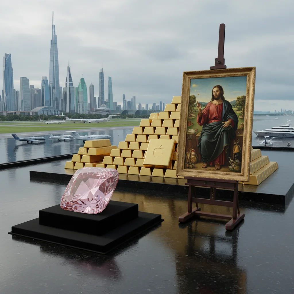 Pink Star Diamond, Salvator Mundi, oro e loghi di aziende tecnologiche.
