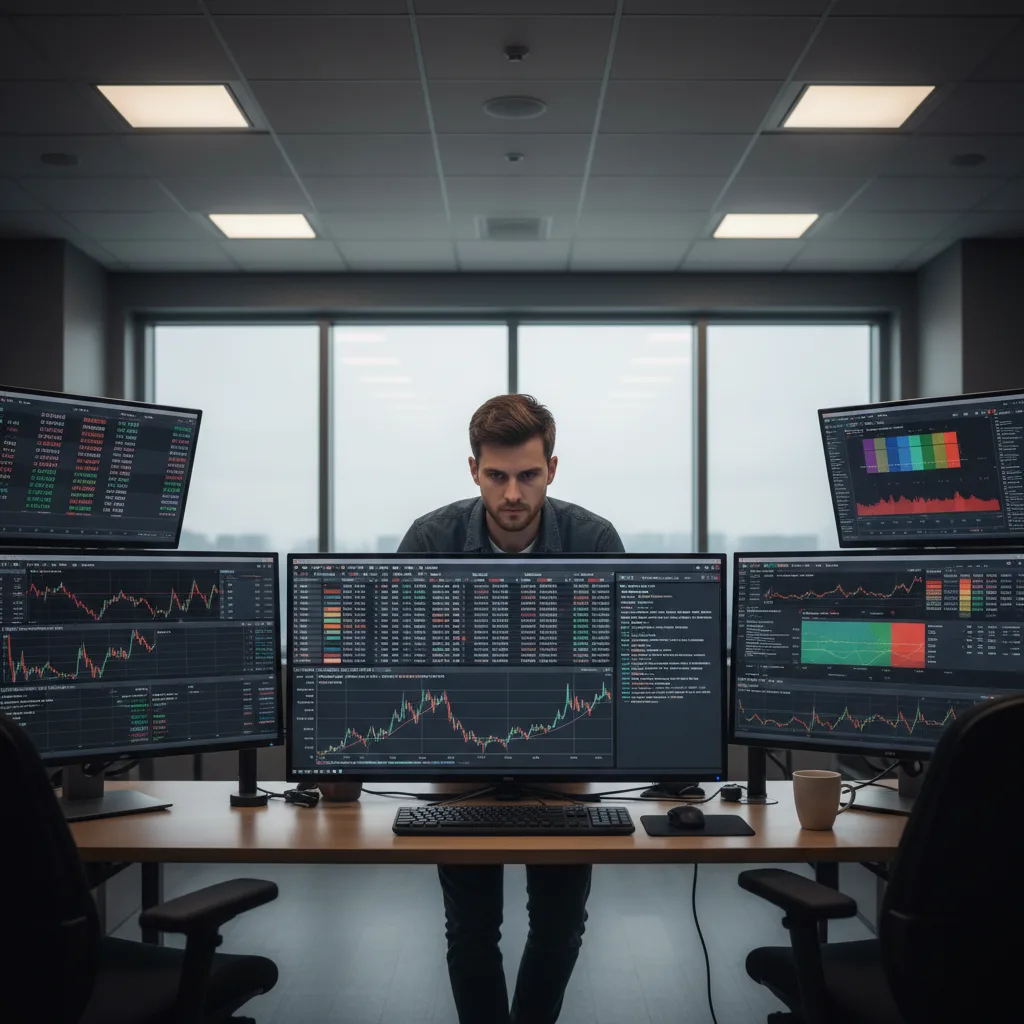 Trader analiza estrategias de opciones complejas para la volatilidad del mercado.