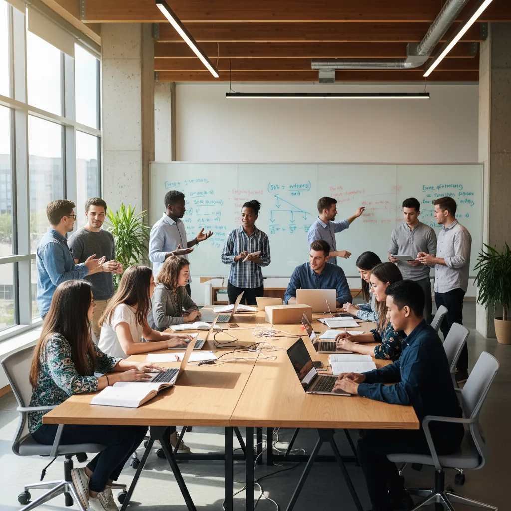 Diversi individui impegnati nell'apprendimento collaborativo e nello sviluppo di competenze.