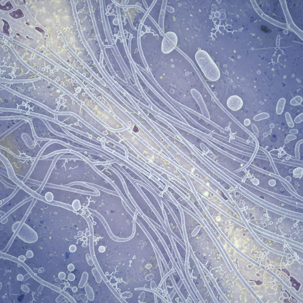 Visione microscopica di intricati microtubuli all'interno di un neurone.