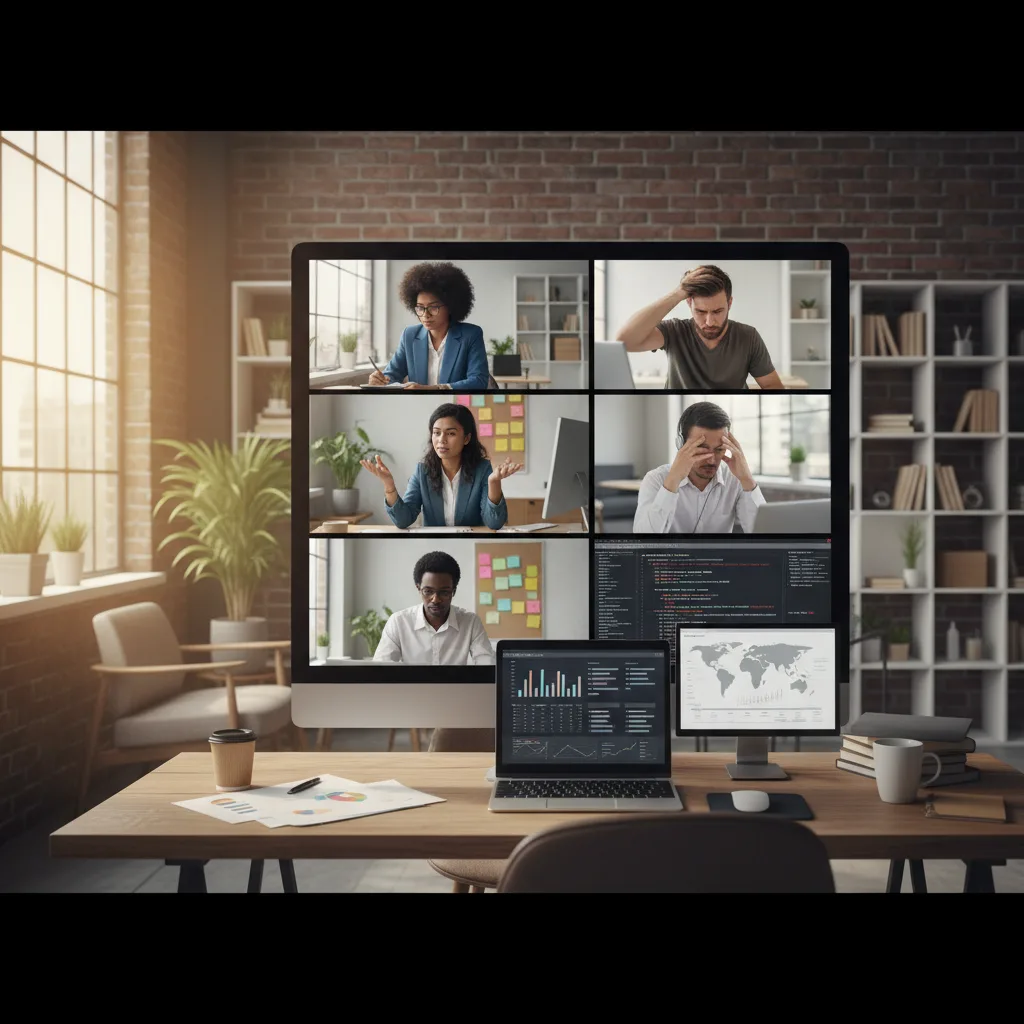 Un team remoto eterogeneo che collabora, superando le sfide con strumenti digitali.