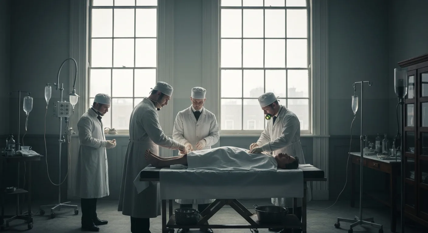 Chirurgiens du 19e siècle effectuant une chirurgie antiseptique avec une anesthésie précoce.