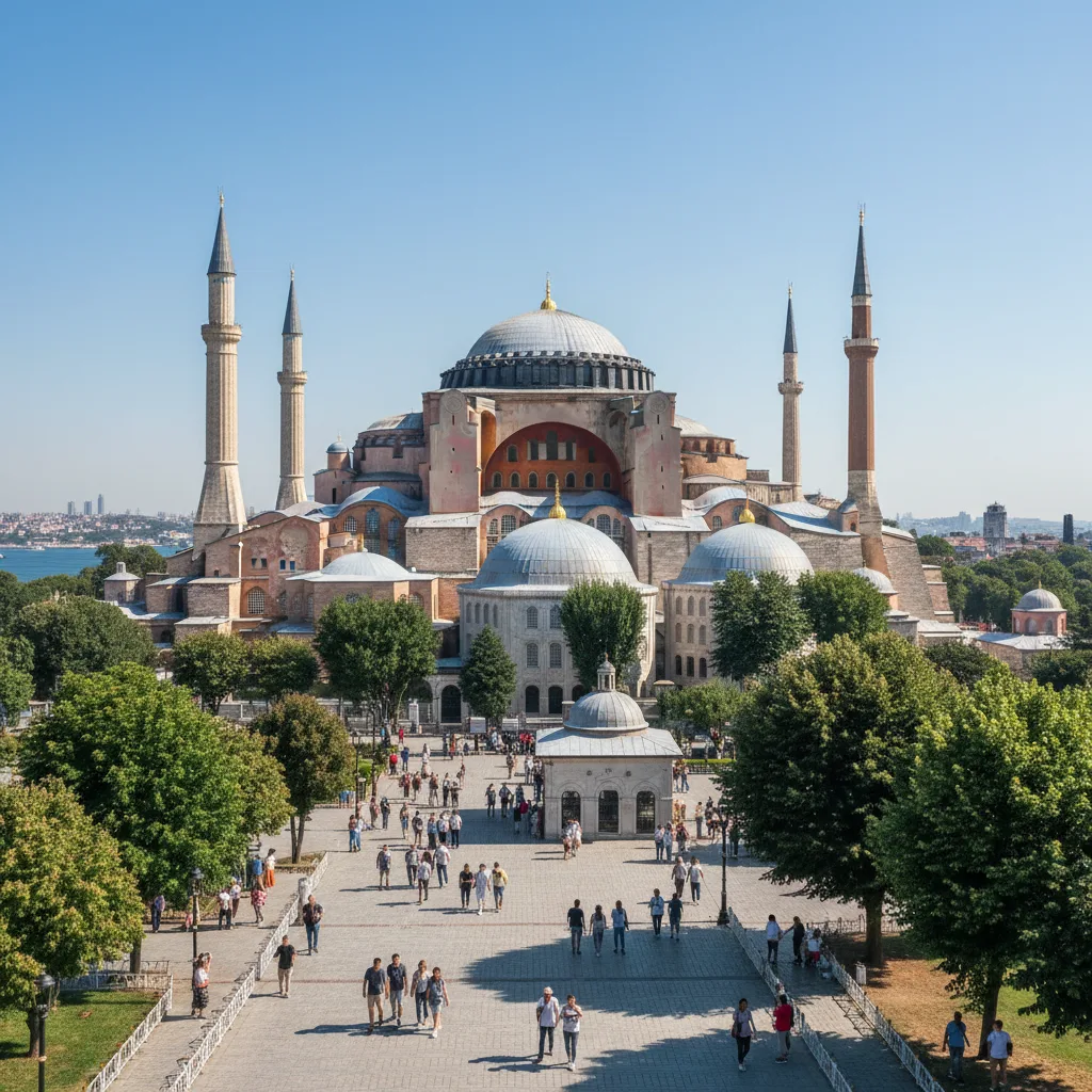 Veduta moderna di Hagia Sophia, una meraviglia dell'architettura bizantina.