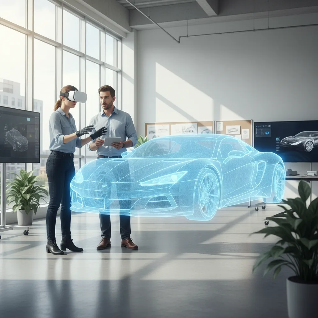 Ingegneri collaborano a un design di auto virtuale utilizzando la VR.